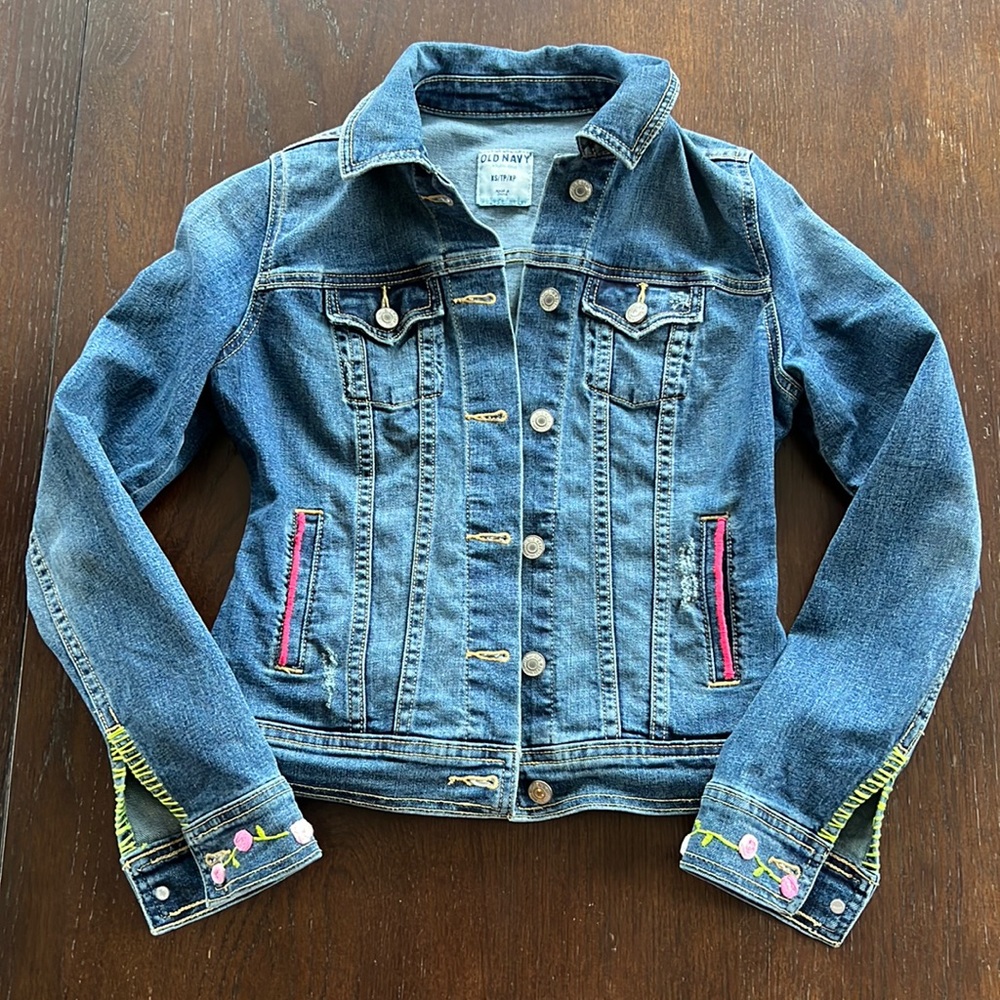 Old Navy hand embroidered Jean jacket